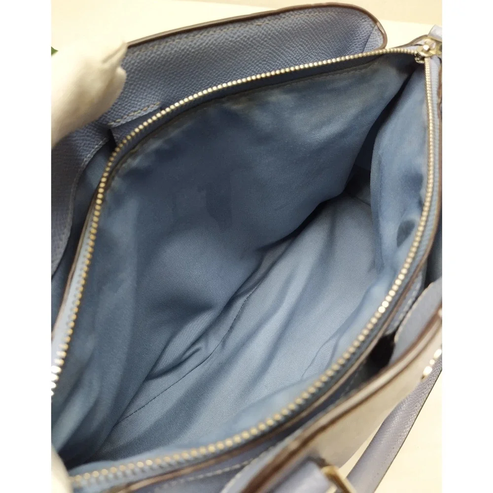Coach Blue Leather Double Handles Chain Strap Satchel Bag